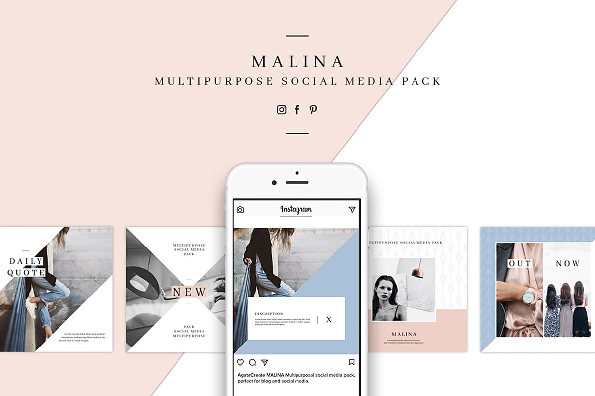 72个现代简洁多功能社交媒体新媒体贴图模板蚂蚁素材精选 MALINA Social Media Pack & 20 Pattern插图