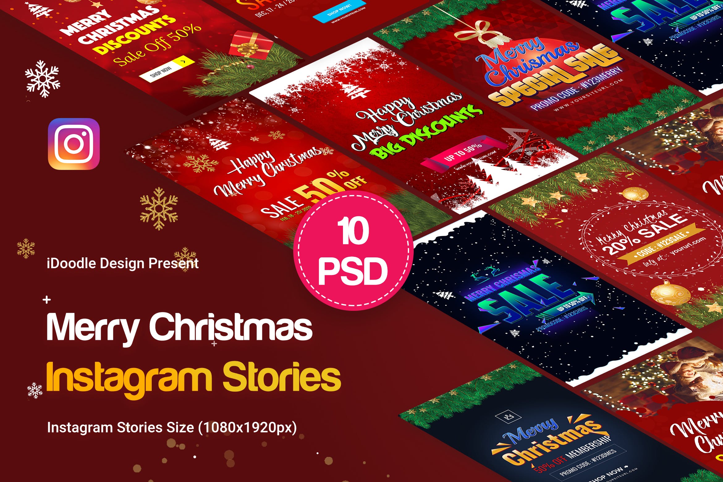 Instagram社交平台圣诞节促销活动广告设计模板蚂蚁素材精选 Merry Christmas Instagram Stories插图
