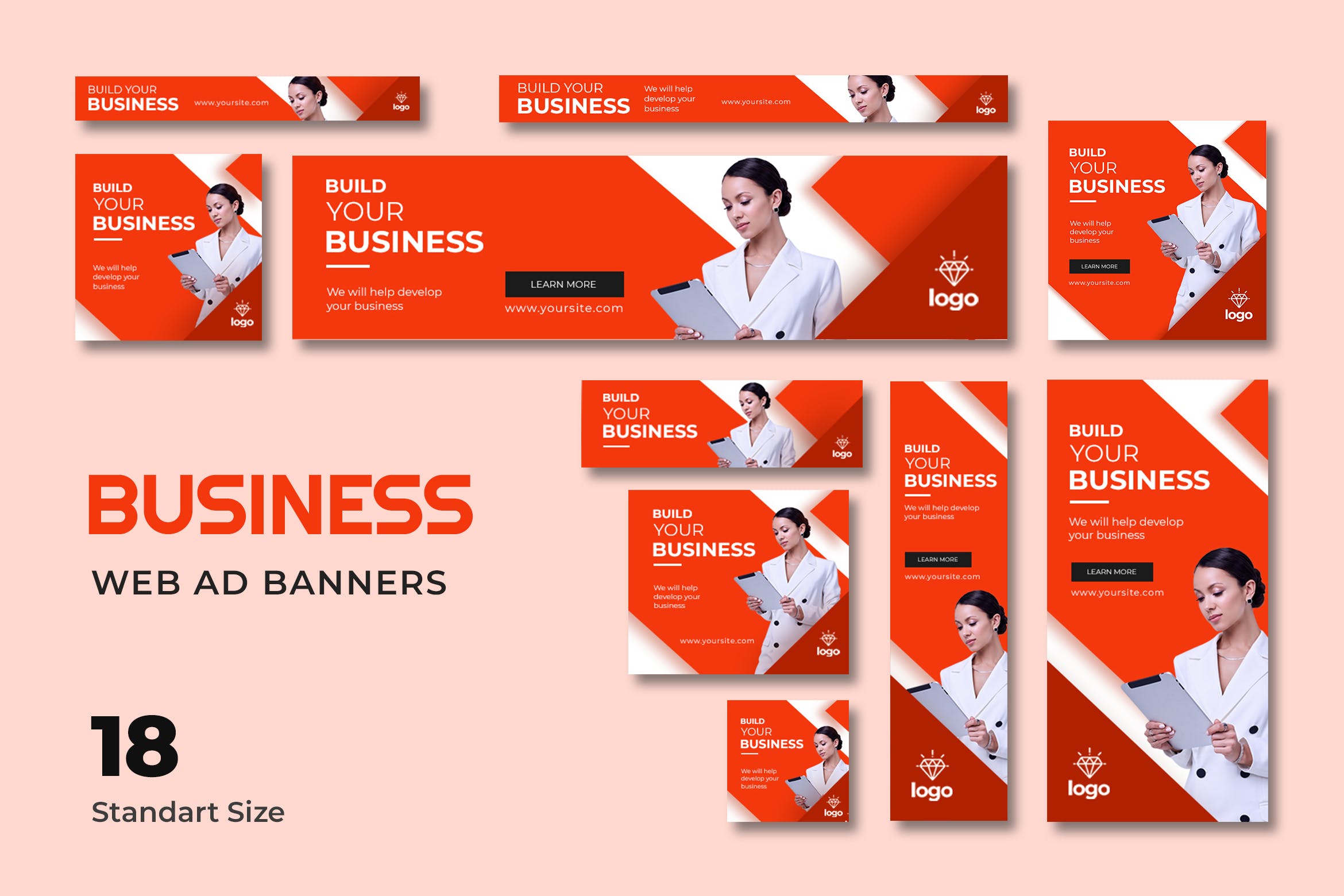 18种标准尺寸公司业务推广网站广告Banner设计模板 Business Web Banner插图