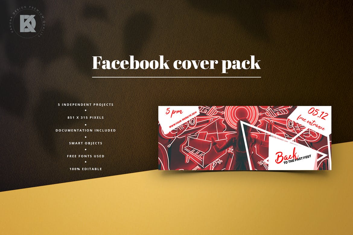音乐节/音乐演出活动Facebook主页封面设计模板第一素材精选 Music Facebook Cover Pack插图(4)