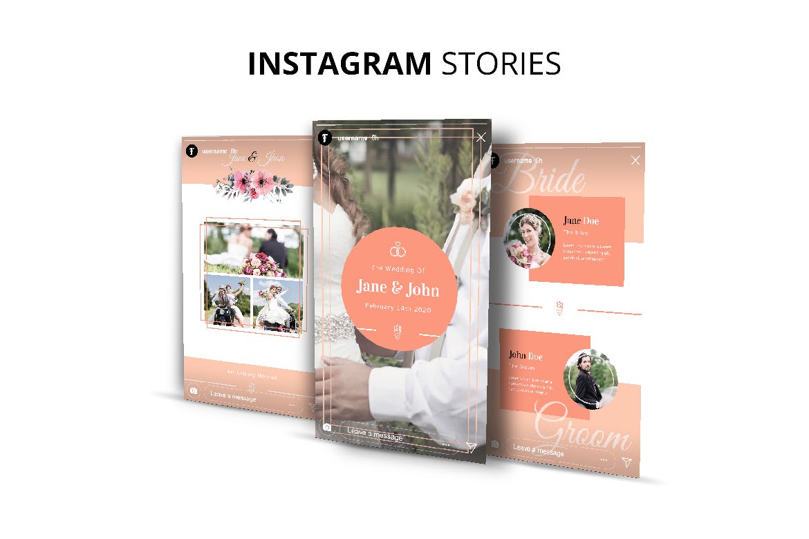 婚礼婚宴Instagram社交邀请函设计模板第一素材精选 Wedding Instagram Kit Template插图(8)