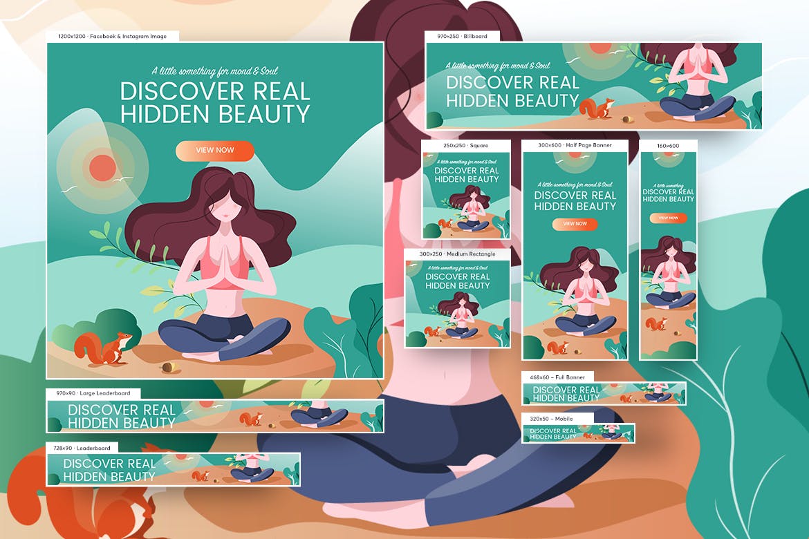 瑜伽培训网站广告Banner图设计模板 Young Beautiful Girl Spa Banners Ad插图(1)