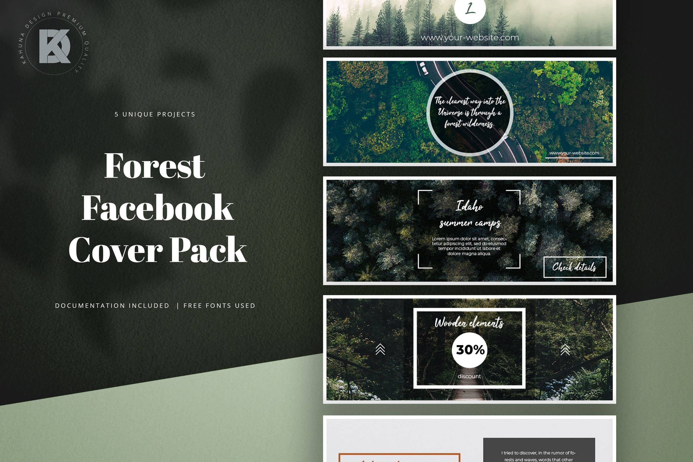 社交网站企业/品牌专业封面设计模板蚂蚁素材精选 Forest Facebook Cover Kit插图