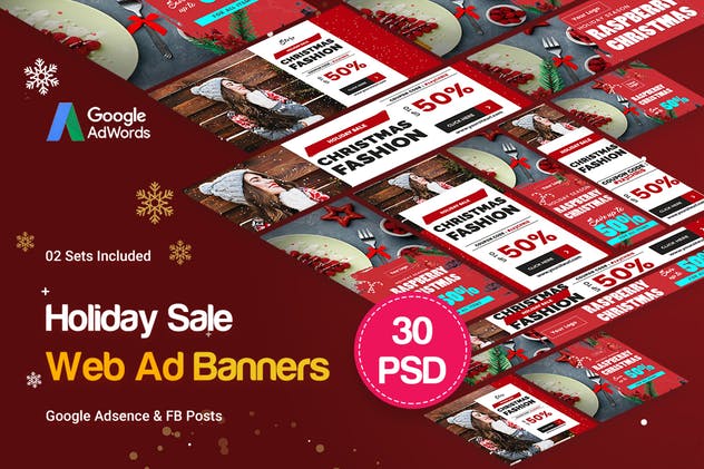 圣诞节假日主题促销广告Banner设计PSD模板 Holiday Sale Banners Ad插图1