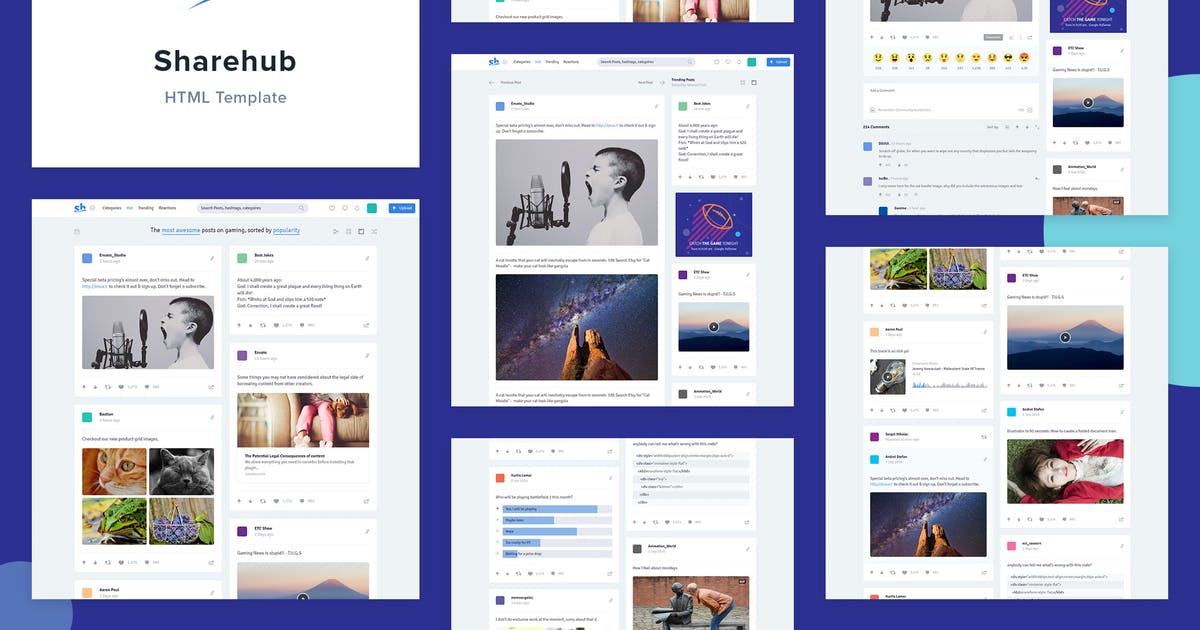社交分享社交圈子网站设计HTML模板第一素材精选 Sharehub Content Sharing HTML Template插图