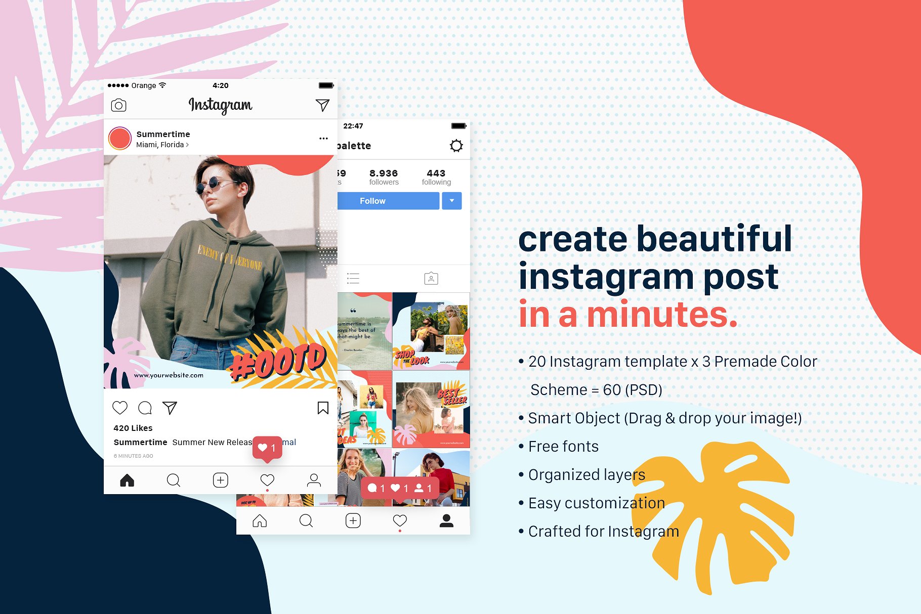 时尚生活方式社交媒体文章贴图模板第一素材精选 Instagram Bundle – Summertime插图(1)