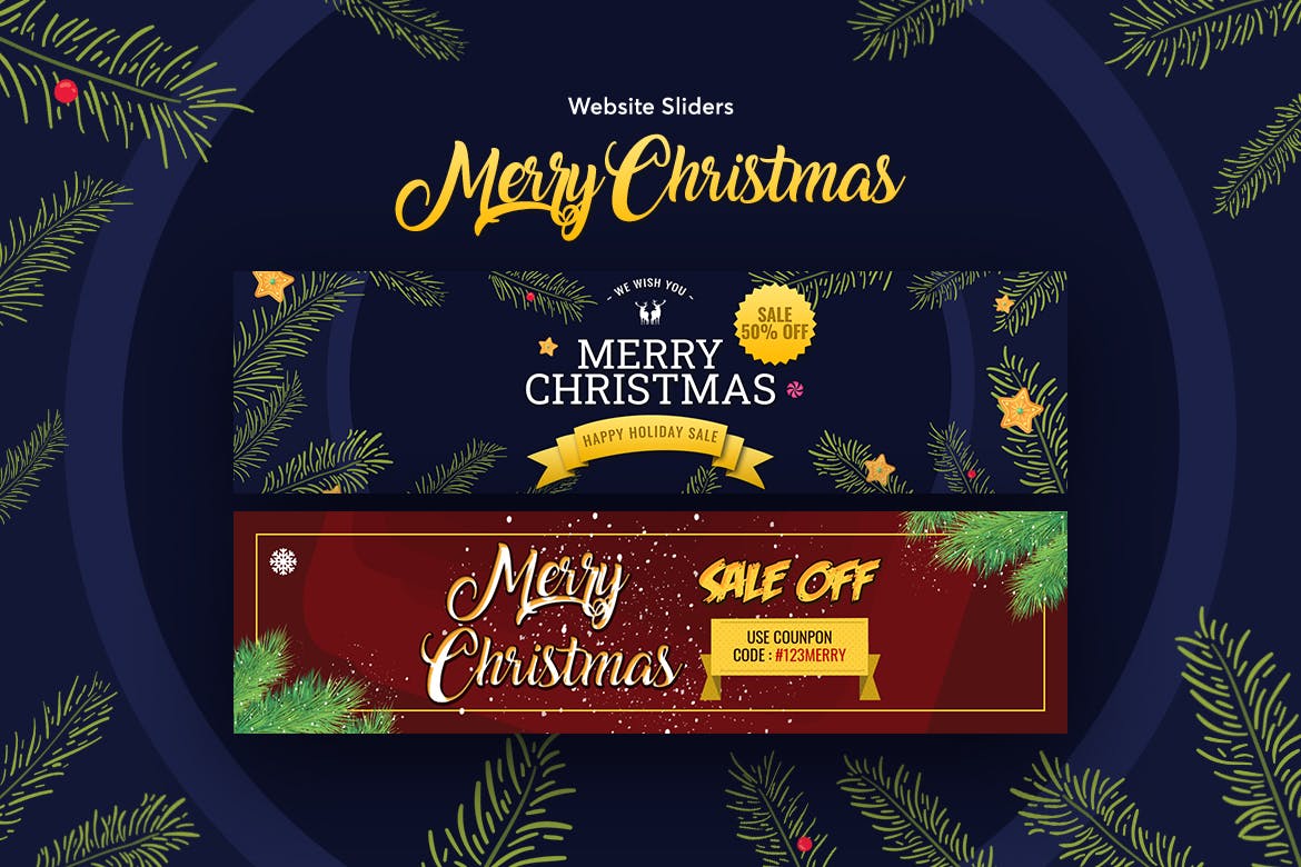 圣诞节焦点图广告Banner设计模板 Merry Christmas Sliders插图(1)