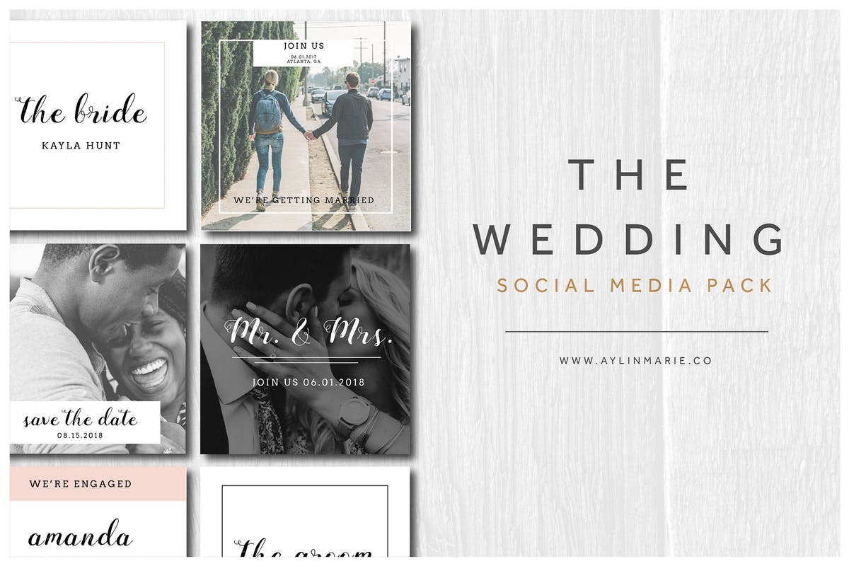 婚纱摄影婚礼策划品牌社交媒体设计模板蚂蚁素材精选套装 The Wedding – Social Media Pack插图