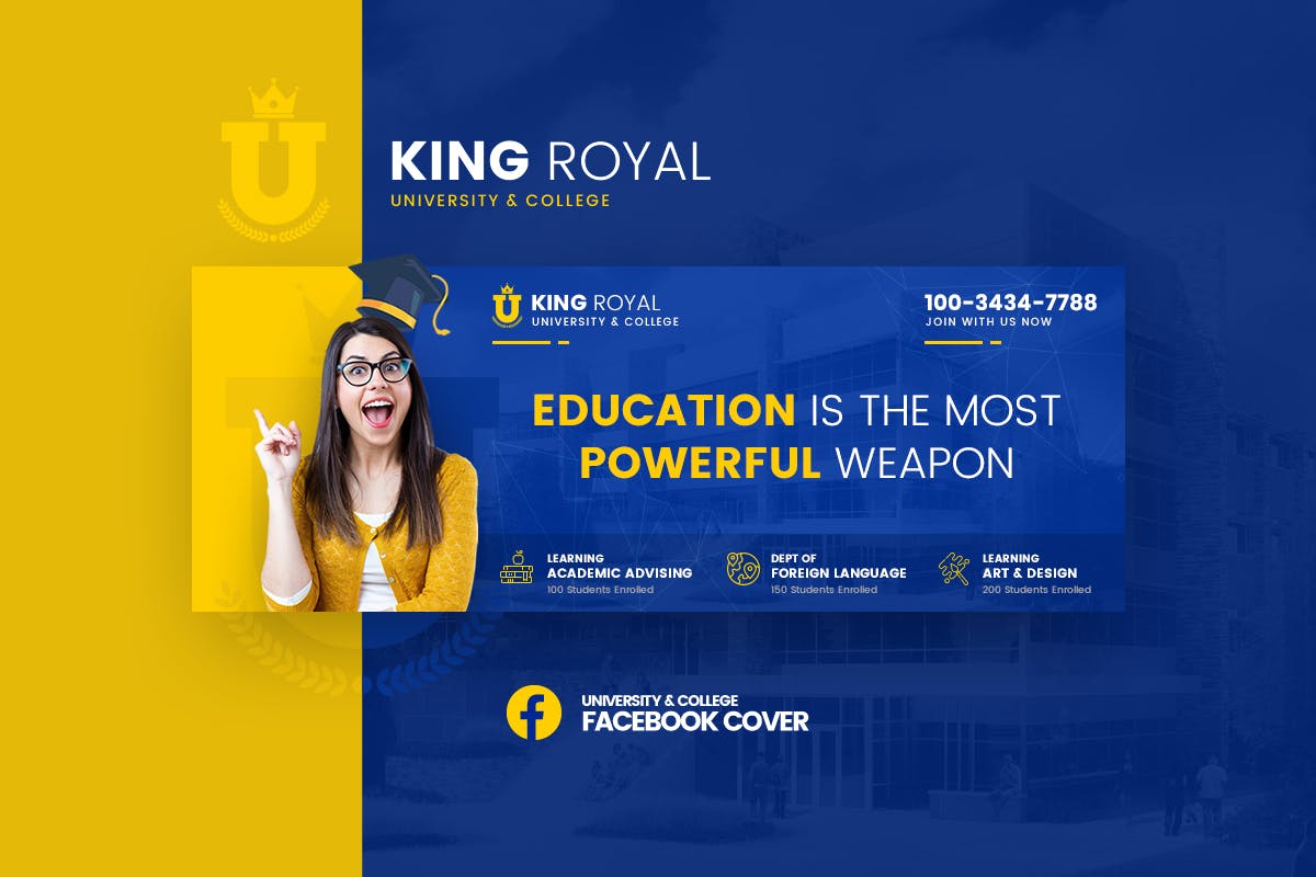 大学招生社交宣传大洋岛精选广告模板 KingRoyal – University Facebook Cover Template插图