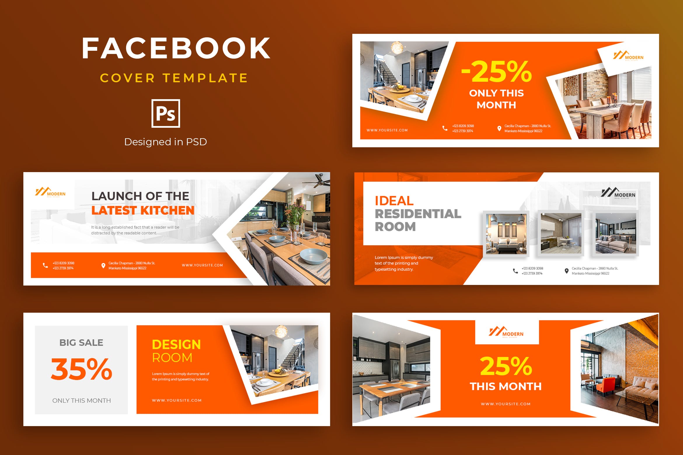 家具品牌Facebook营销推广主页封面设计模板第一素材精选 Furniture Facebook Cover Template插图
