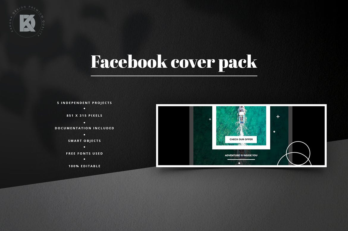 黑色背景Facebook主页封面设计模板第一素材精选 Black Facebook Cover Pack插图(2)