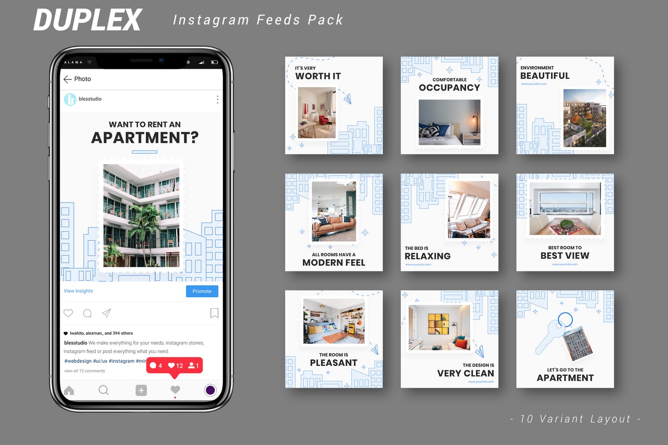 星级酒店社交媒体信息流推广设计素材包 Duplex – Instagram Feeds Pack插图