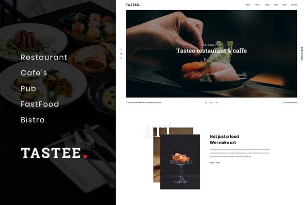 酒吧/咖啡厅/餐厅美食网站设计PSD模板蚂蚁素材精选 Tastee | Restaurant PSD Template插图(1)