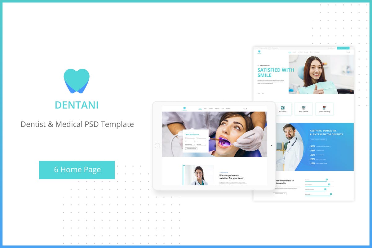 牙齿护理保健牙医诊所网站设计PSD模板第一素材精选 Dentas | Dentist & Medical PSD Template插图