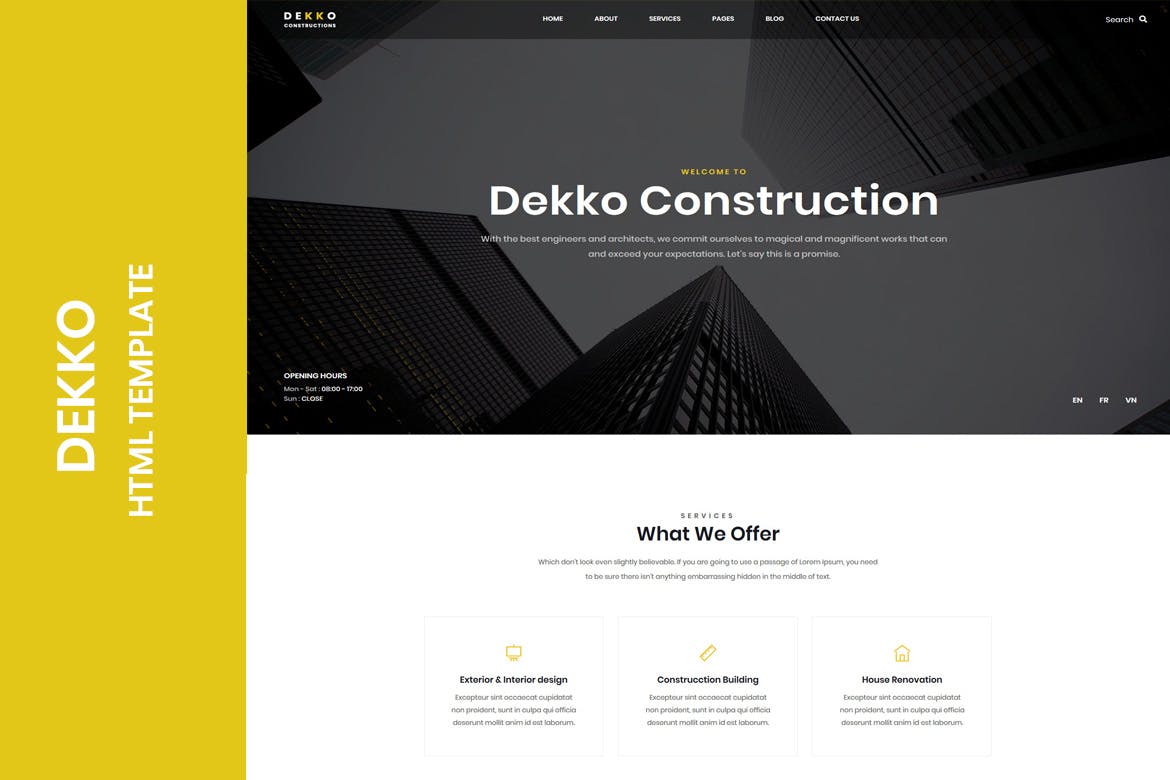 建筑公司企业网站建设HTML5模板第一素材精选 Dekko – Construction HTML5 Template插图(1)