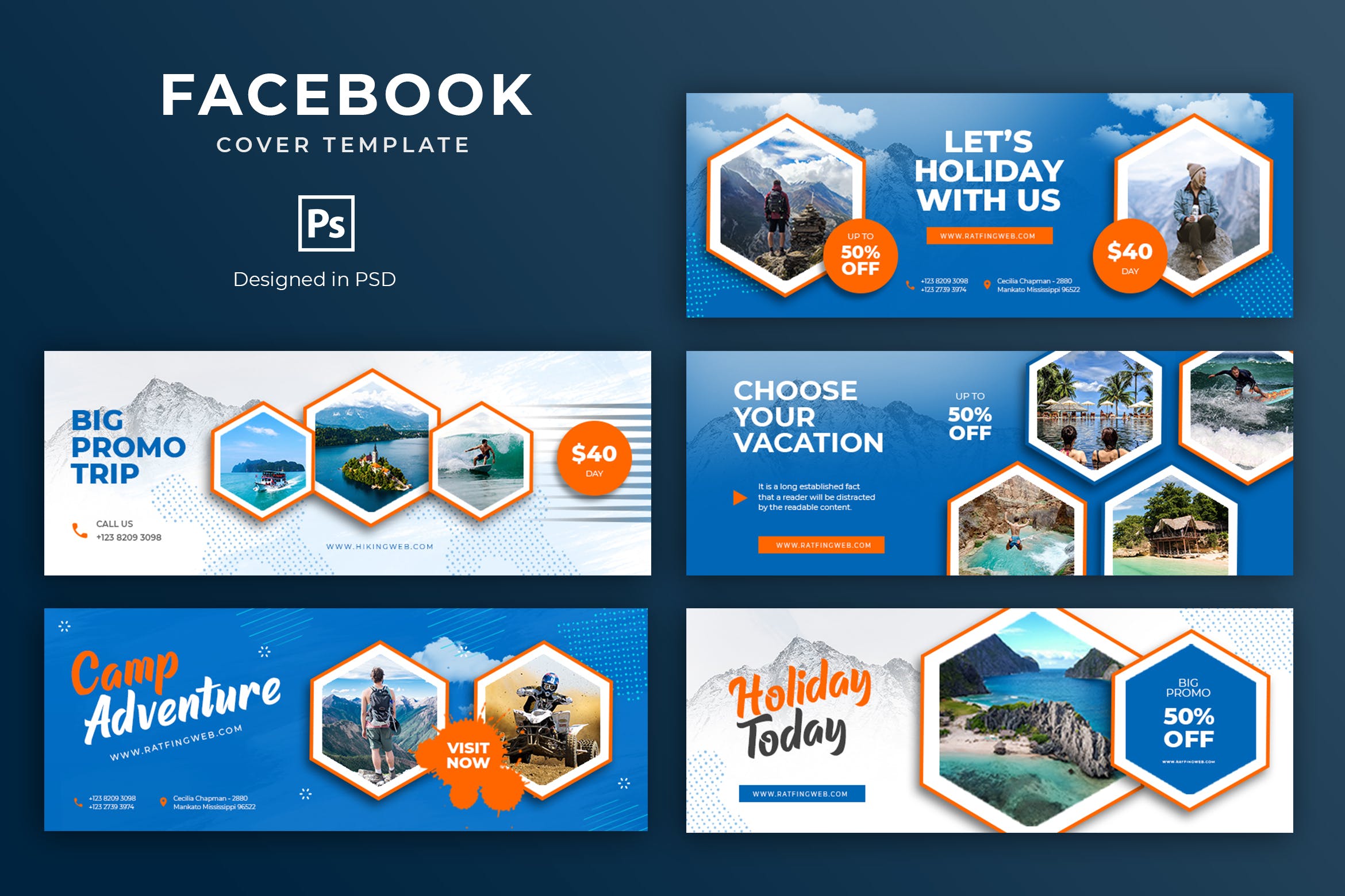 旅游度假主题Facebook主页封面设计模板蚂蚁素材精选 Holiday Facebook Cover Template插图