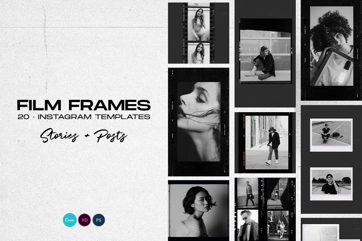 Instagram社交平台品牌故事推广旧电影风格设计素材 Instagram Stories Template – Film Frames插图