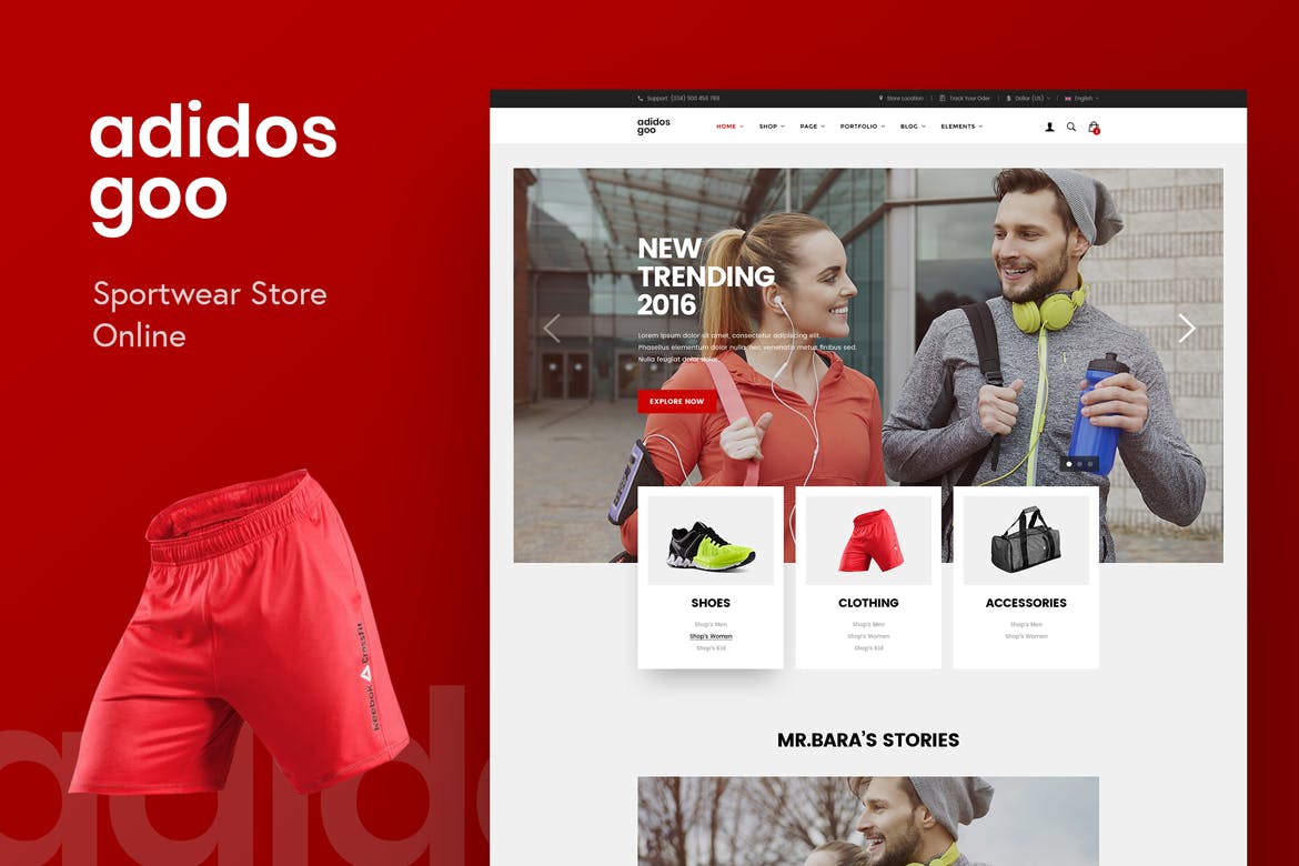 运动服装网上商城设计PSD模板蚂蚁素材精选 Adidosgoo – Sportwear Store Online PSD插图(1)