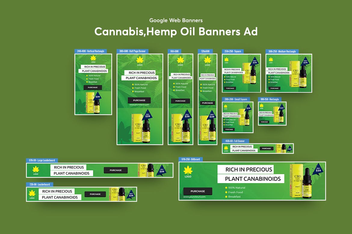 CBD大麻电子烟油Banner蚂蚁素材精选广告模板素材 Cannabis Products Banner Ad插图(1)