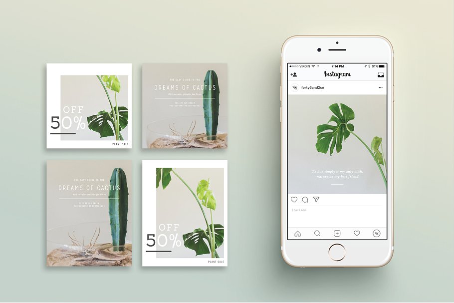 植物盆栽主题社交媒体贴图模板第一素材精选[Instagram版本] NATURALIS Instagram Pack插图(1)