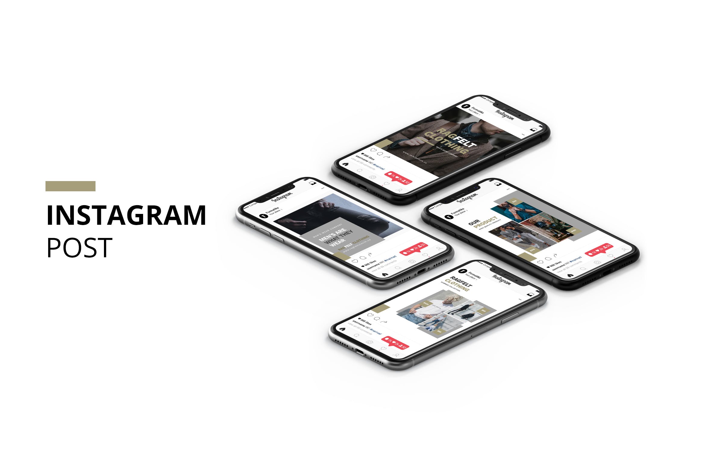 男装品牌推广Instagram贴图设计模板蚂蚁素材精选 Ragfelt Man Fashion Instagram Post插图