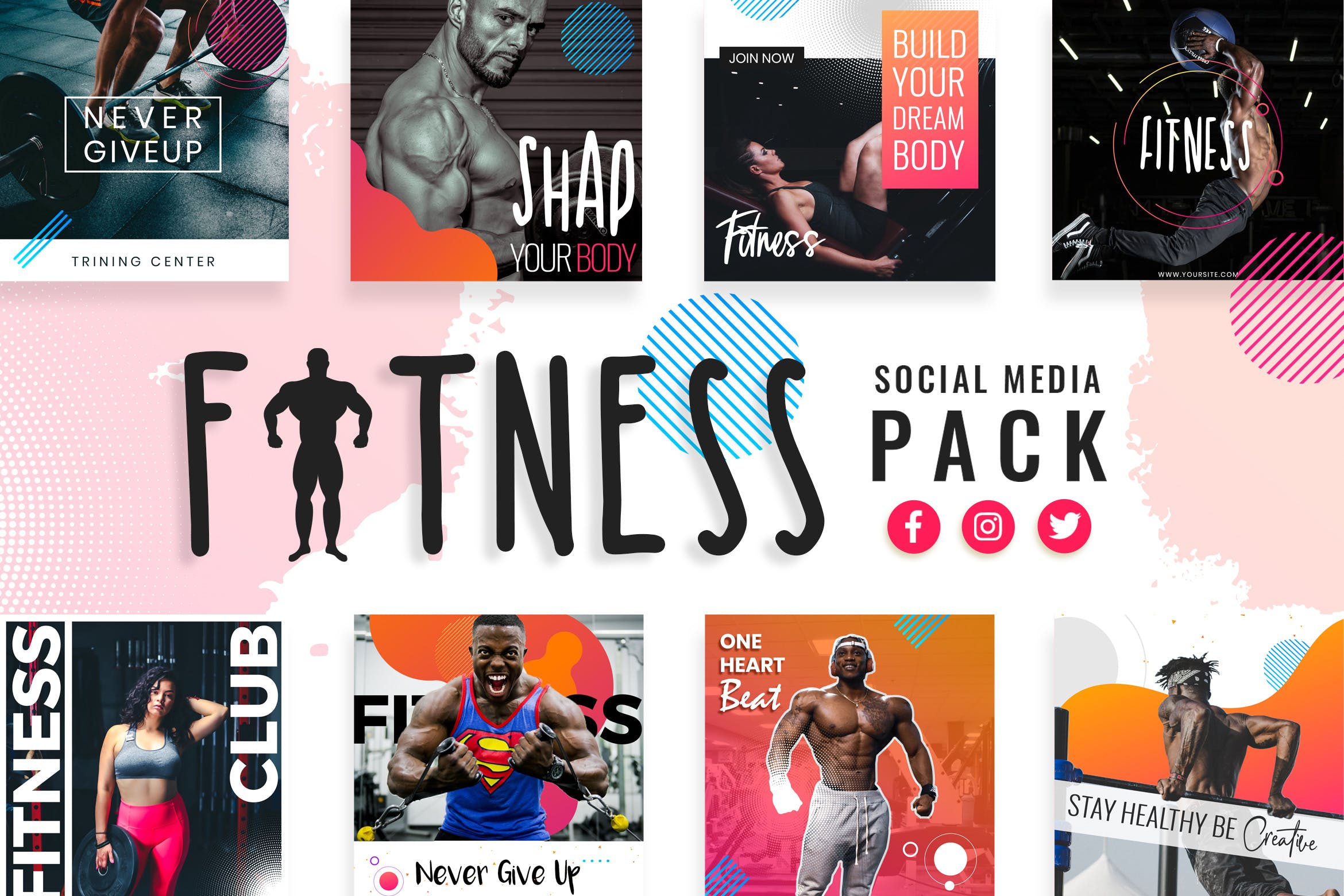 健身运动主题社交媒体设计素材 Fitness & Gym Social Media Templates插图