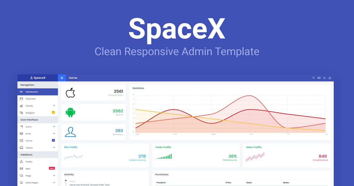 网站管理后台Bootstrap框架模板蚂蚁素材精选下载 SpaceX – Bootstrap Admin Template插图