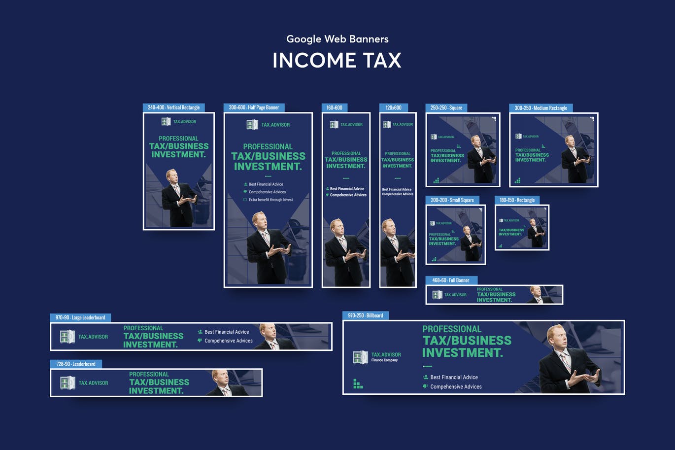 代理记账公司百度谷歌横幅第一素材精选广告模板 Income Tax Banners Ad插图