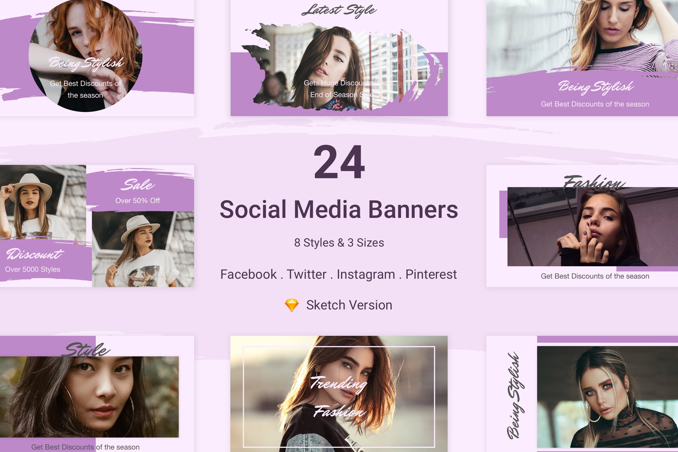 24款自媒体社交媒体广告Banner图设计模板v2[SKETCH] 24 Social Media Banners Kit (Vol. 2) for Sketch插图