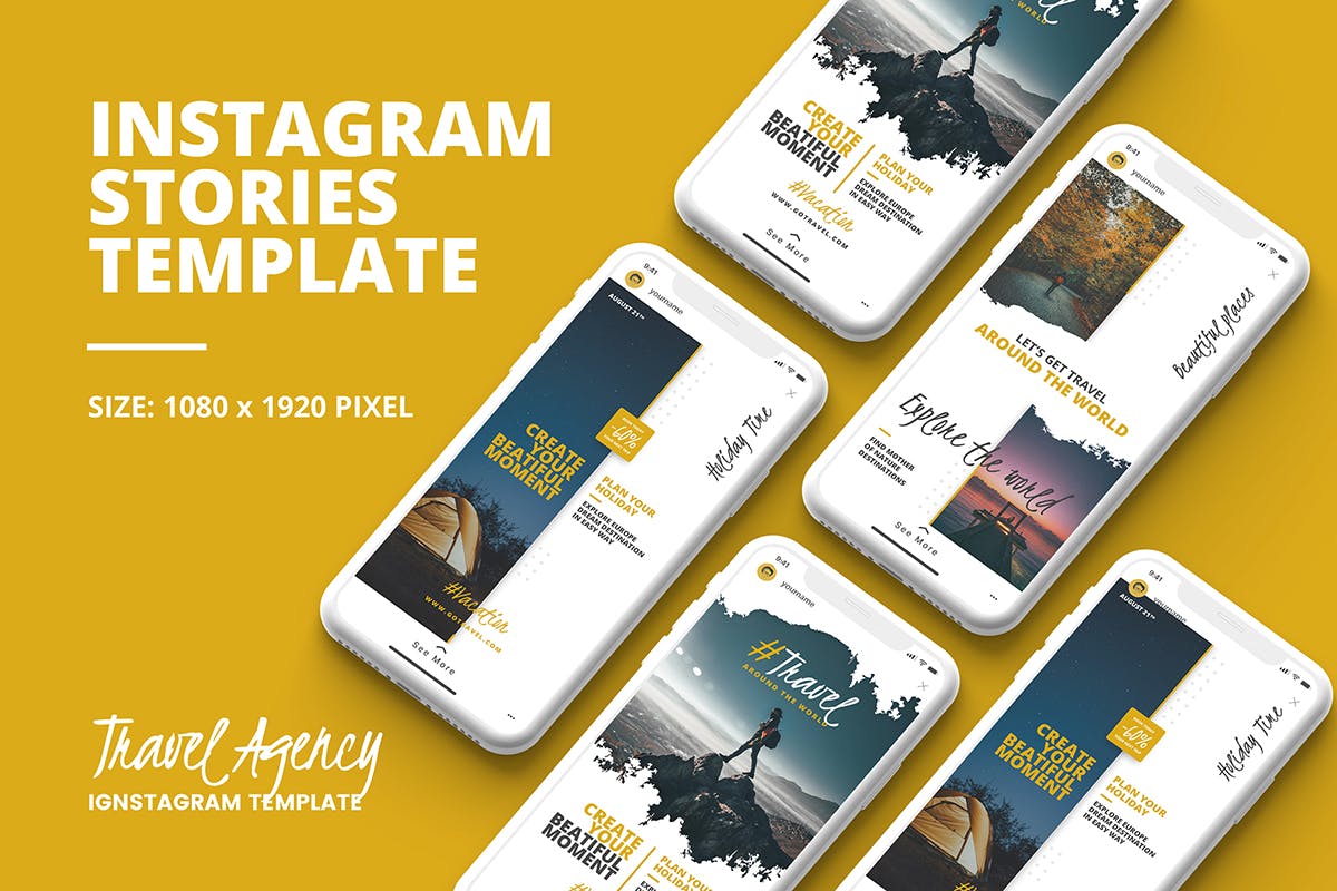 旅游主题Instagram品牌故事社交营销推广广告设计模板第一素材精选 Travel Instagram Story Template插图