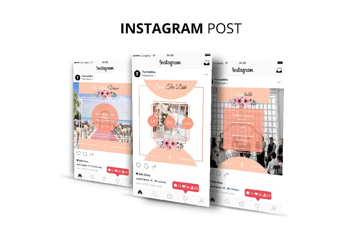 婚礼婚宴Instagram社交邀请函设计模板第一素材精选 Wedding Instagram Kit Template插图(2)