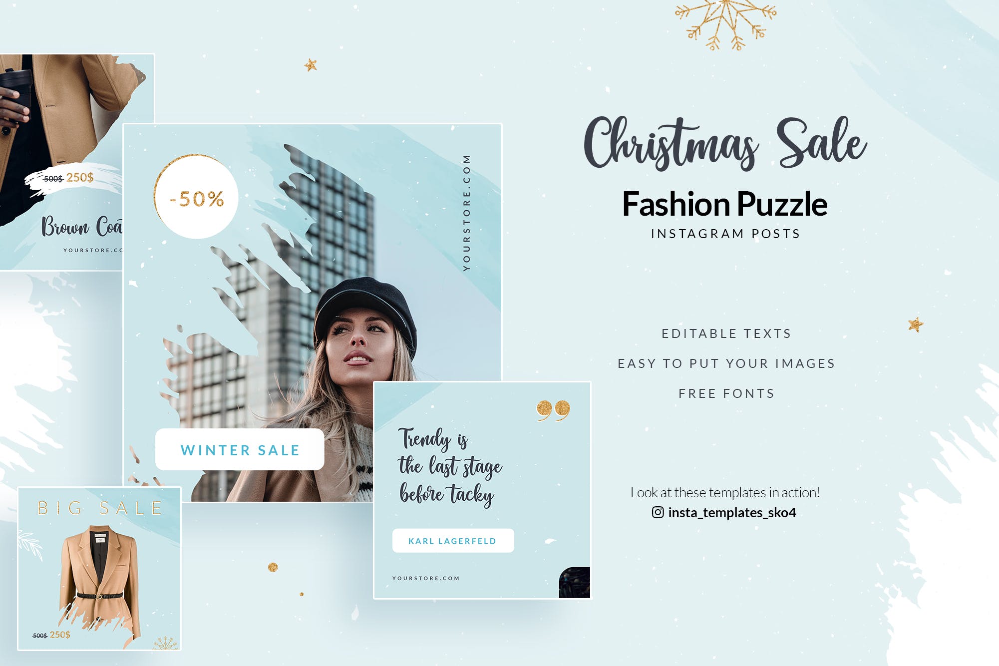 圣诞节时尚促销广告Instagram拼图风格设计模板第一素材精选 Christmas Fashion Sale – Instagram Puzzle插图(2)