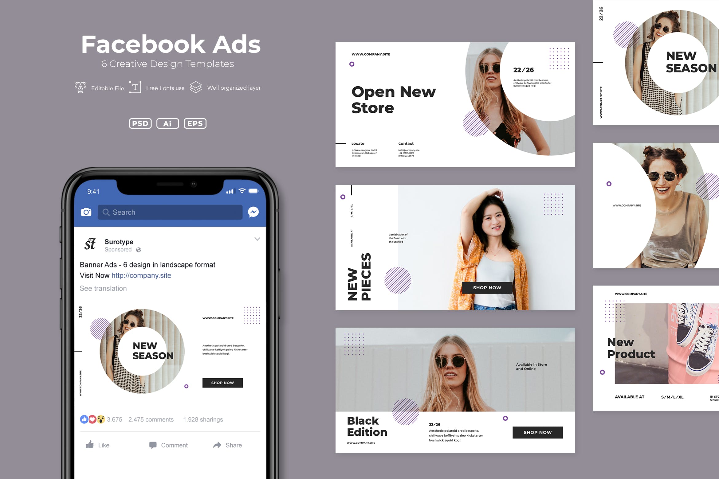Facebook营销推广创意蚂蚁素材精选广告模板素材v21 ADL – Facebook Ads.v21插图