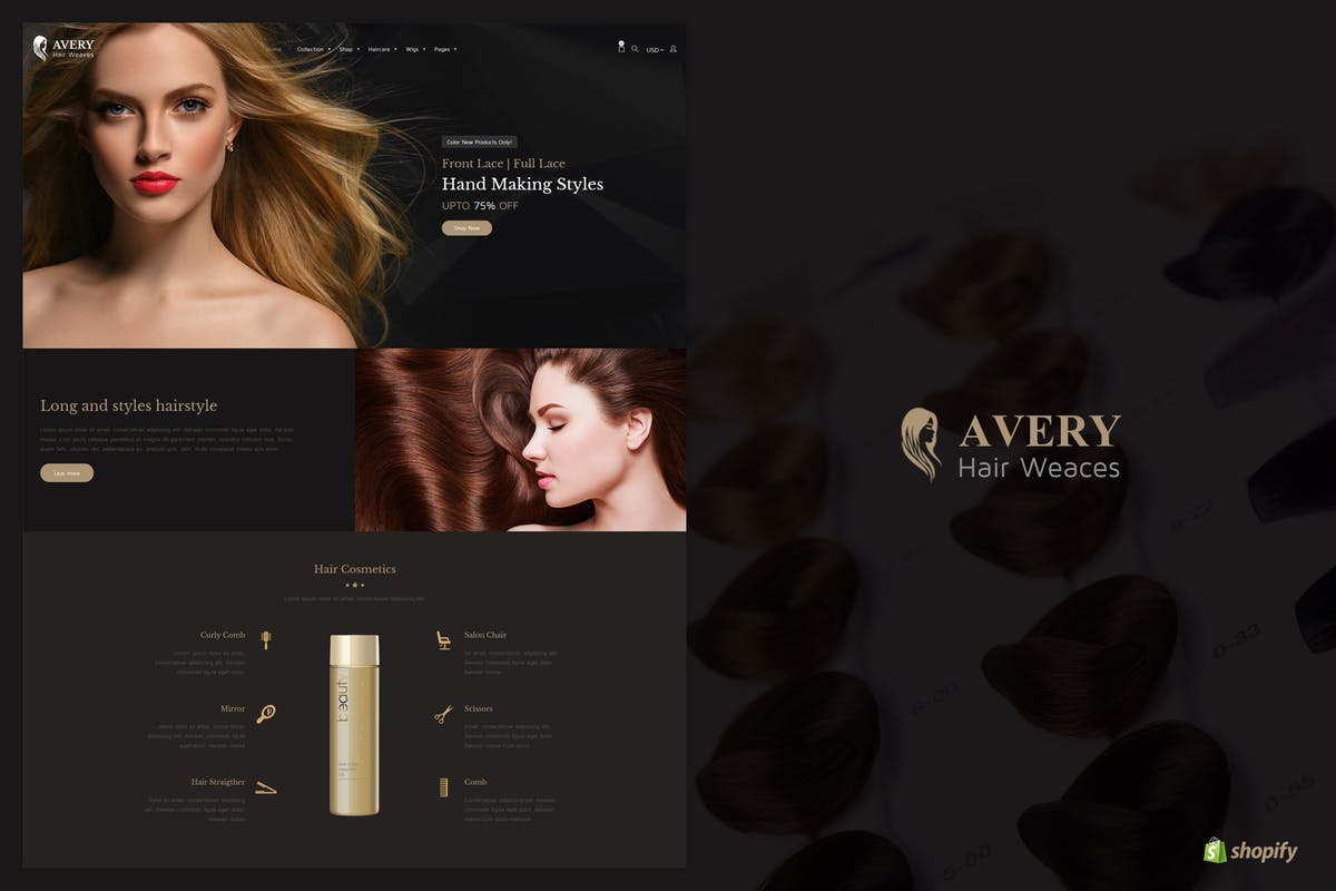 假发/化妆品/护肤品网上商城Shopify主题模板第一素材精选 Avery | Hair Wig Shopify Theme插图