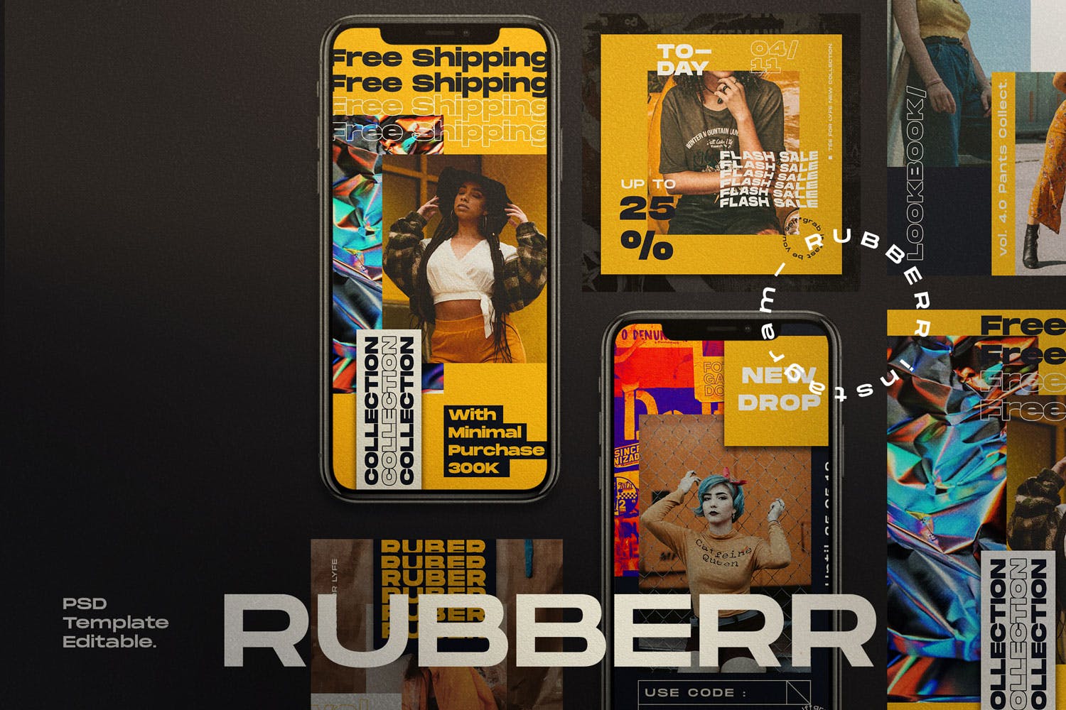 品牌促销社交媒体推广设计素材 RUBBERR – Social media Template + Stories插图(1)