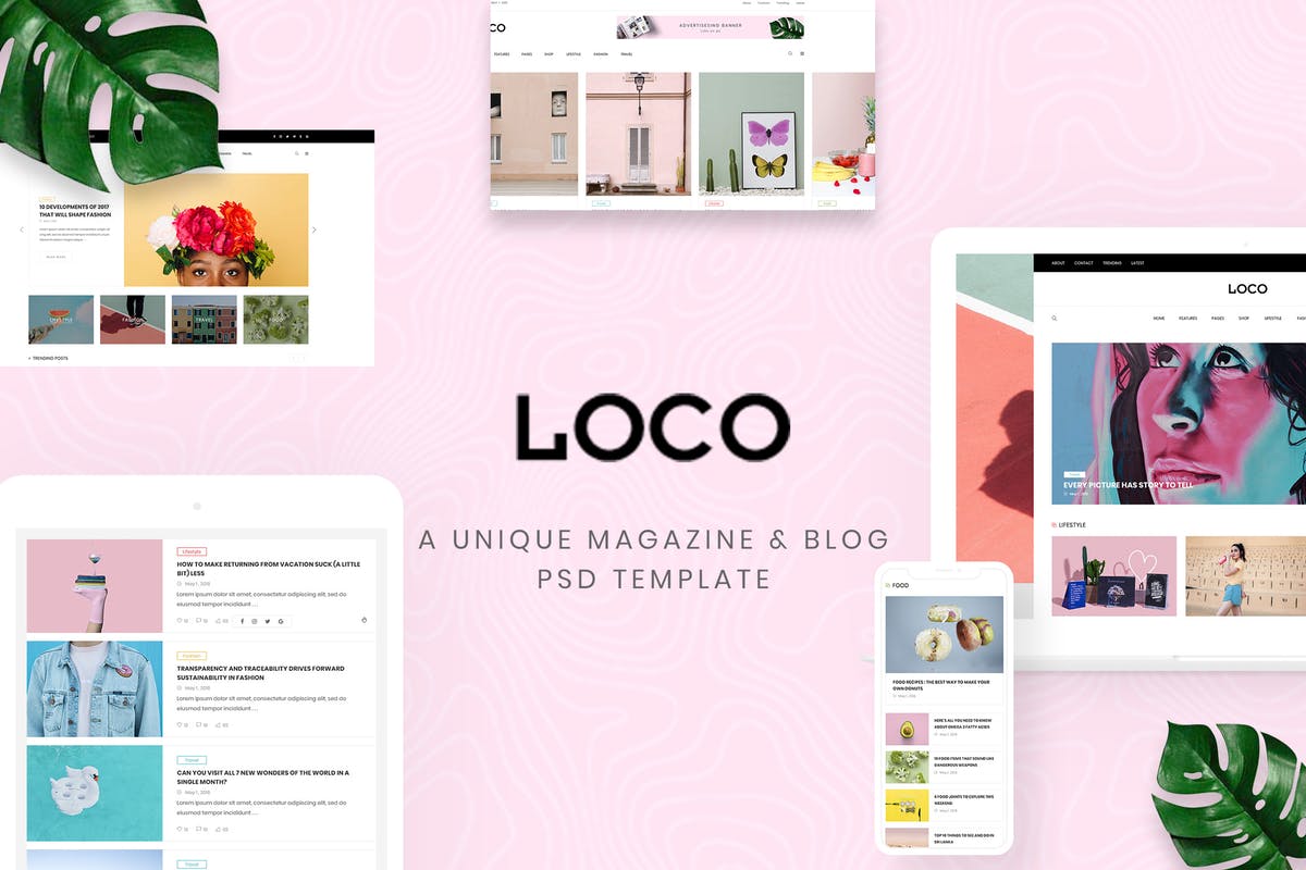 时尚杂志/网上商店/时尚博客网站设计模板第一素材精选 Loco – Fashion Magazine & Shop PSD Template插图