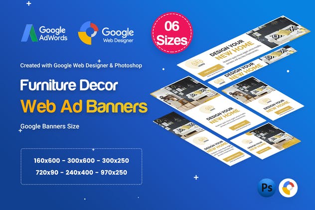 家具装饰品牌推广谷歌广告Banner设计模板 Furniture Decor Banners Ad – GWD & PSD插图1