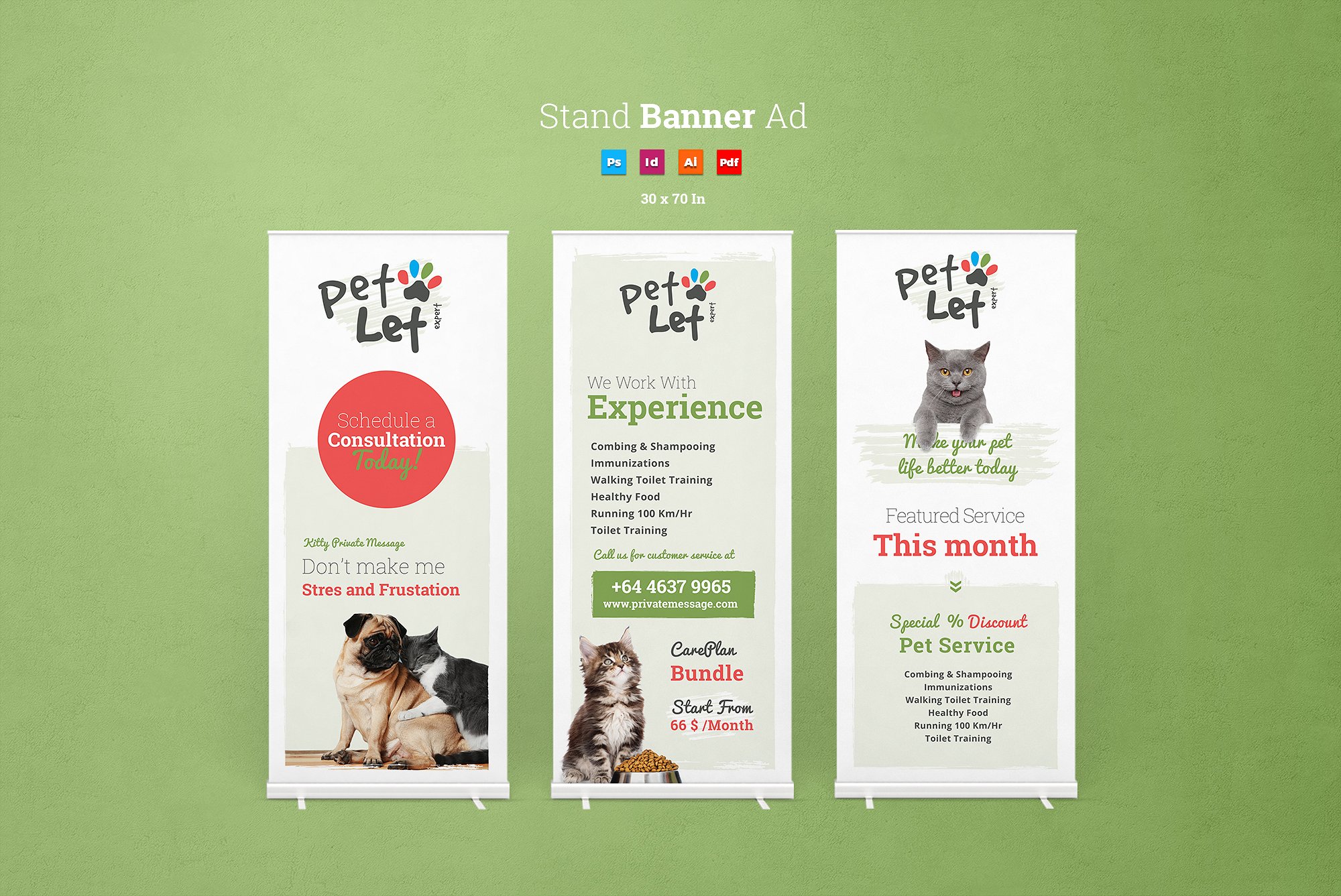 宠物饲养宠物店宣传易拉宝第一素材精选广告模板 Pet Shop Roll-Up Banner插图