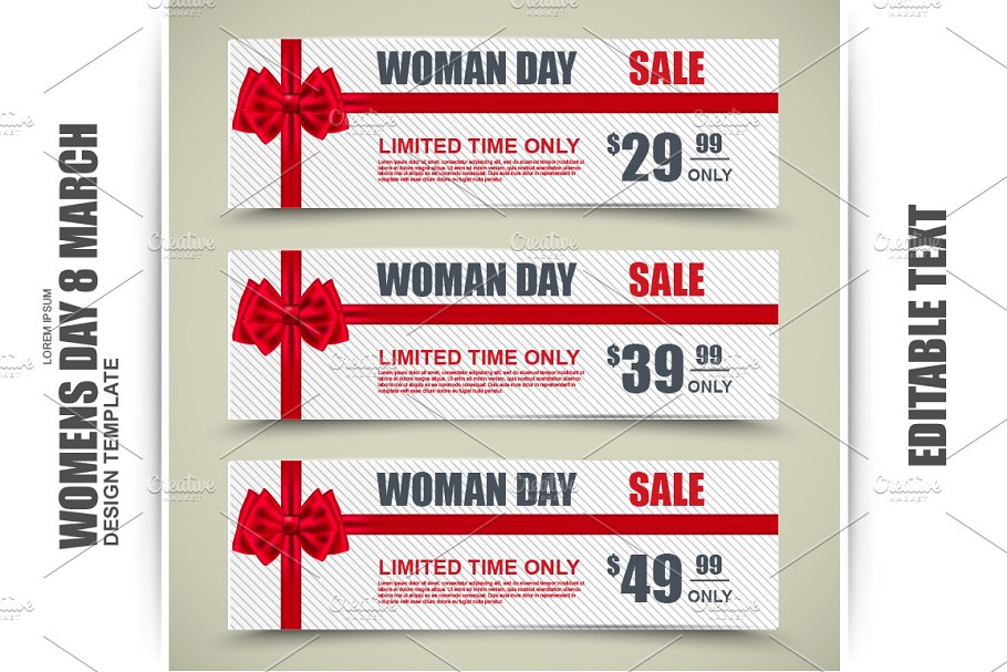 妇女节促销广告素材合集 Womens Day Banners, Tag, Gift Card插图