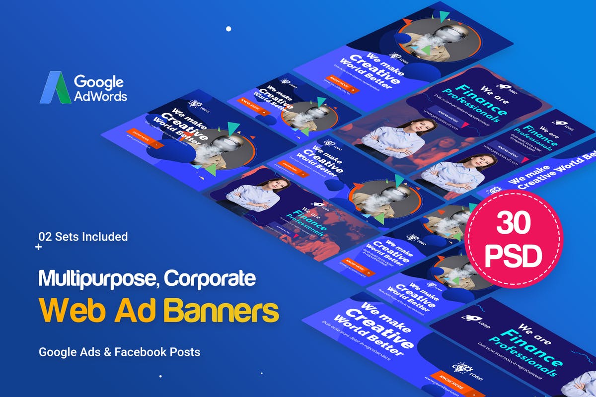 多用途Google&Facebook广告模板套装 Multipurpose, Business, Startup Banners Ad插图