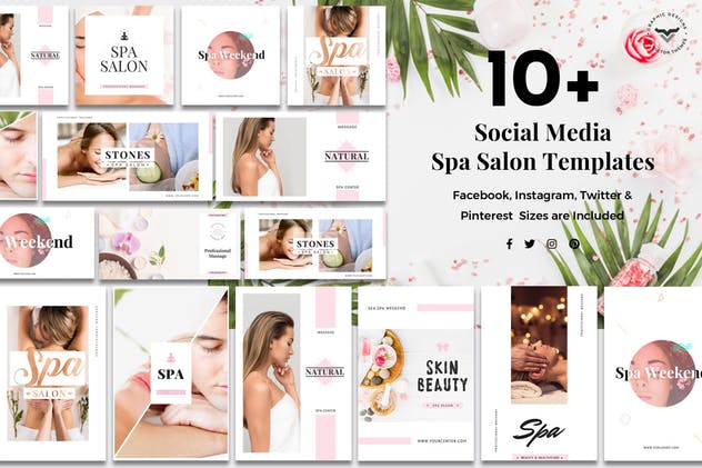 10+美容服务品牌社交媒体广告模板 Social Media Spa/Salon Templates插图(1)
