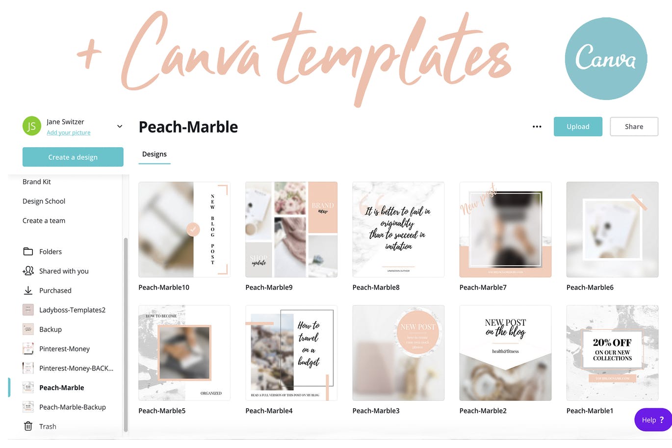 桃色大理石纹理Instagram社交推广设计素材包 Canva Instagram Templates. Peach & Marble插图(2)