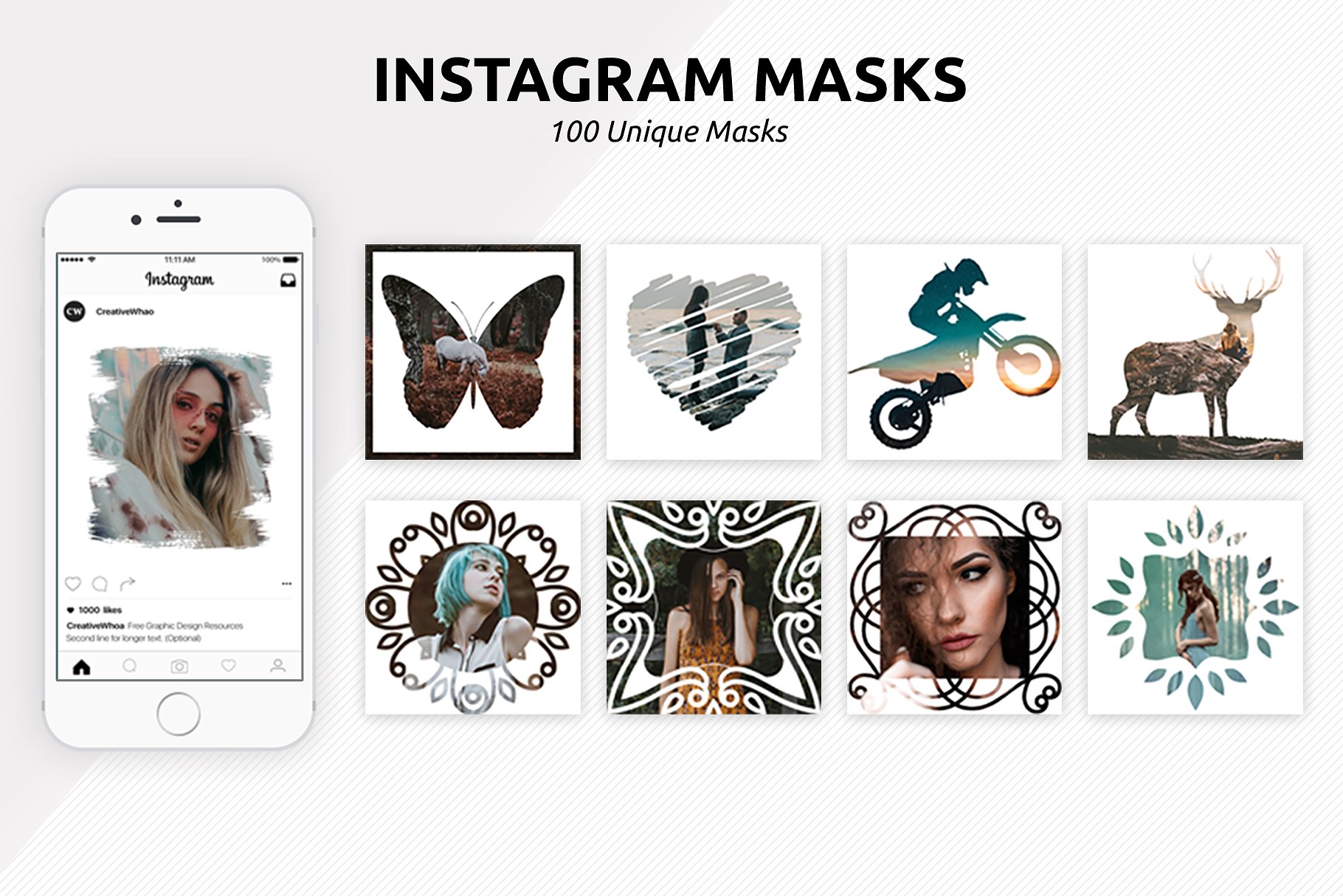 100款Instagram社交贴图照片效果PSD智能对象图层 100 Instagram Masks PSD Templates插图