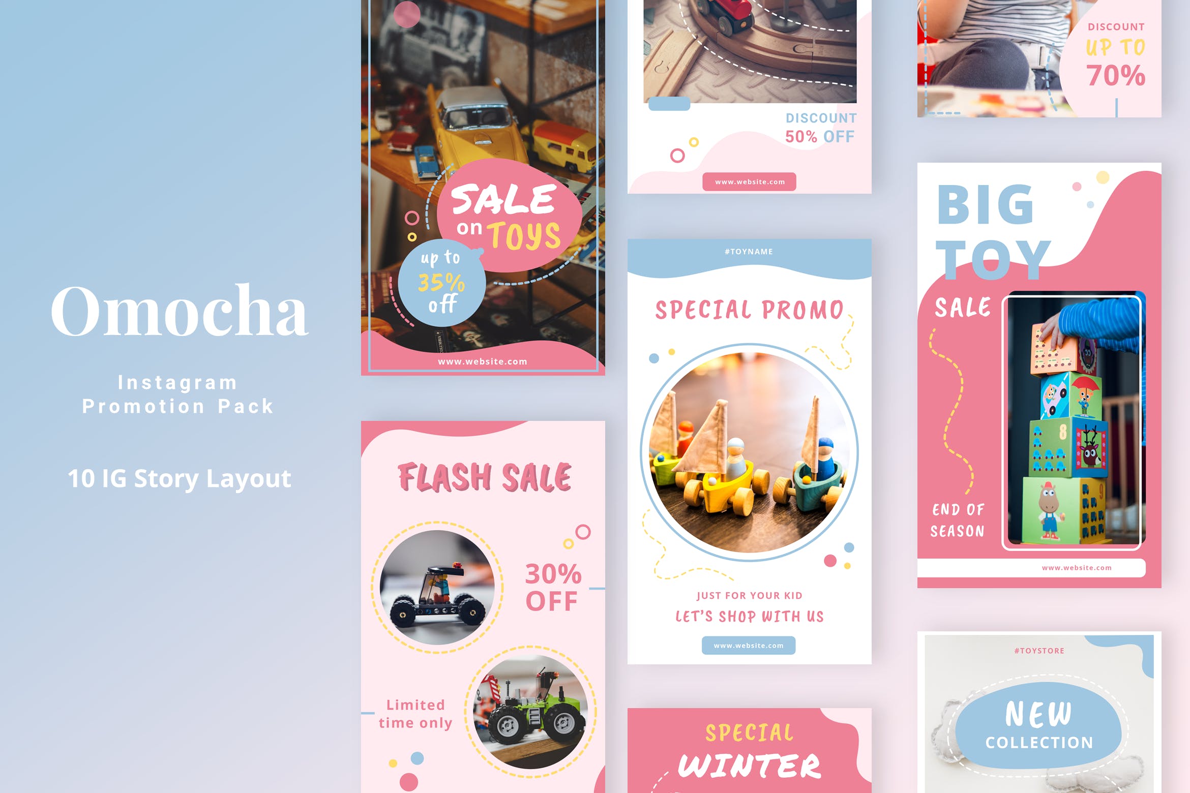 儿童玩具品牌Instagram广告设计模板第一素材精选 Omocha – Instagram Story Pack插图