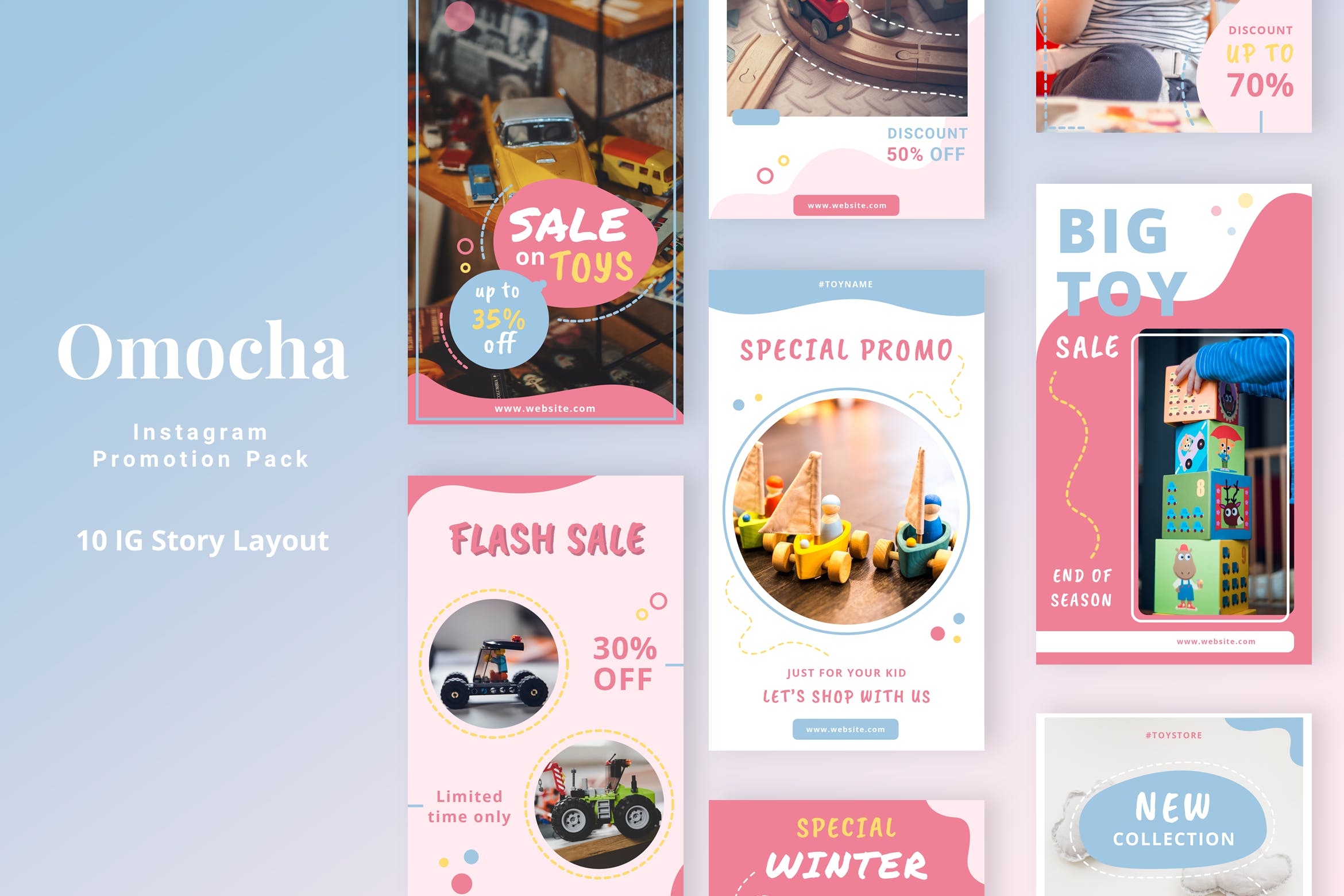 儿童玩具品牌Instagram广告设计模板蚂蚁素材精选 Omocha – Instagram Story Pack插图