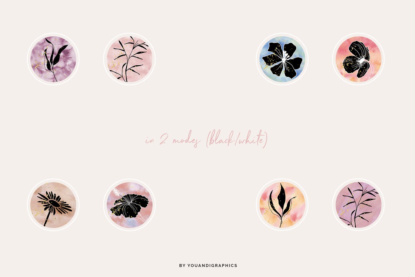 112个创意水彩花卉Instagram社交封面设计素材 Floral Instagram Highlight Covers插图(4)