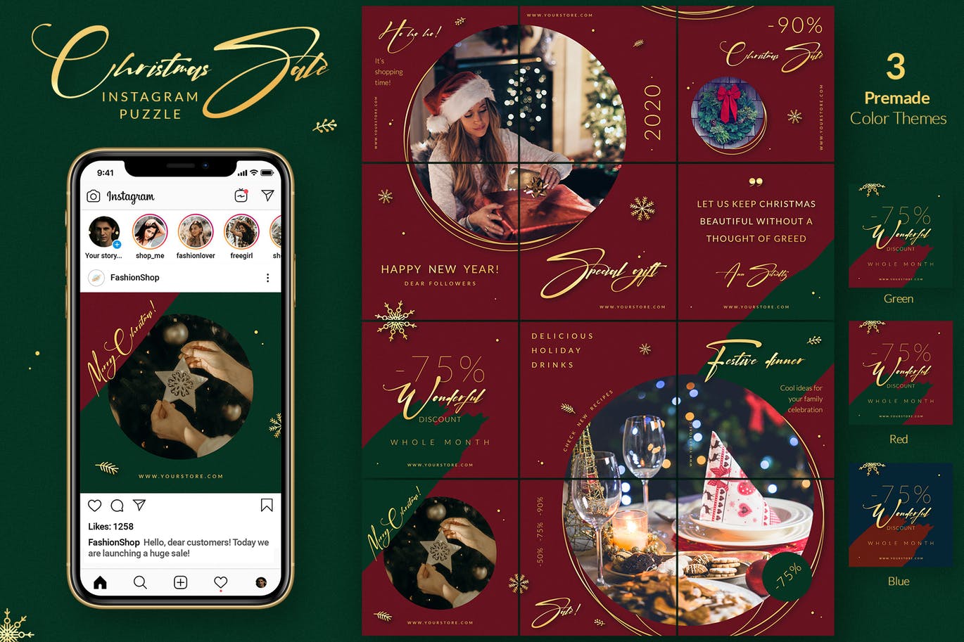圣诞节主题拼图设计风Instagram社交设计素材 Christmas Puzzle – Instagram Posts插图