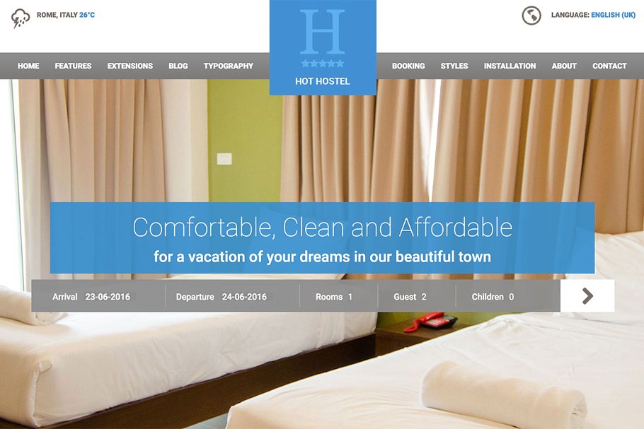 热门酒店民宿预订网站Joomla模板第一素材精选 Hot Hostel插图(2)