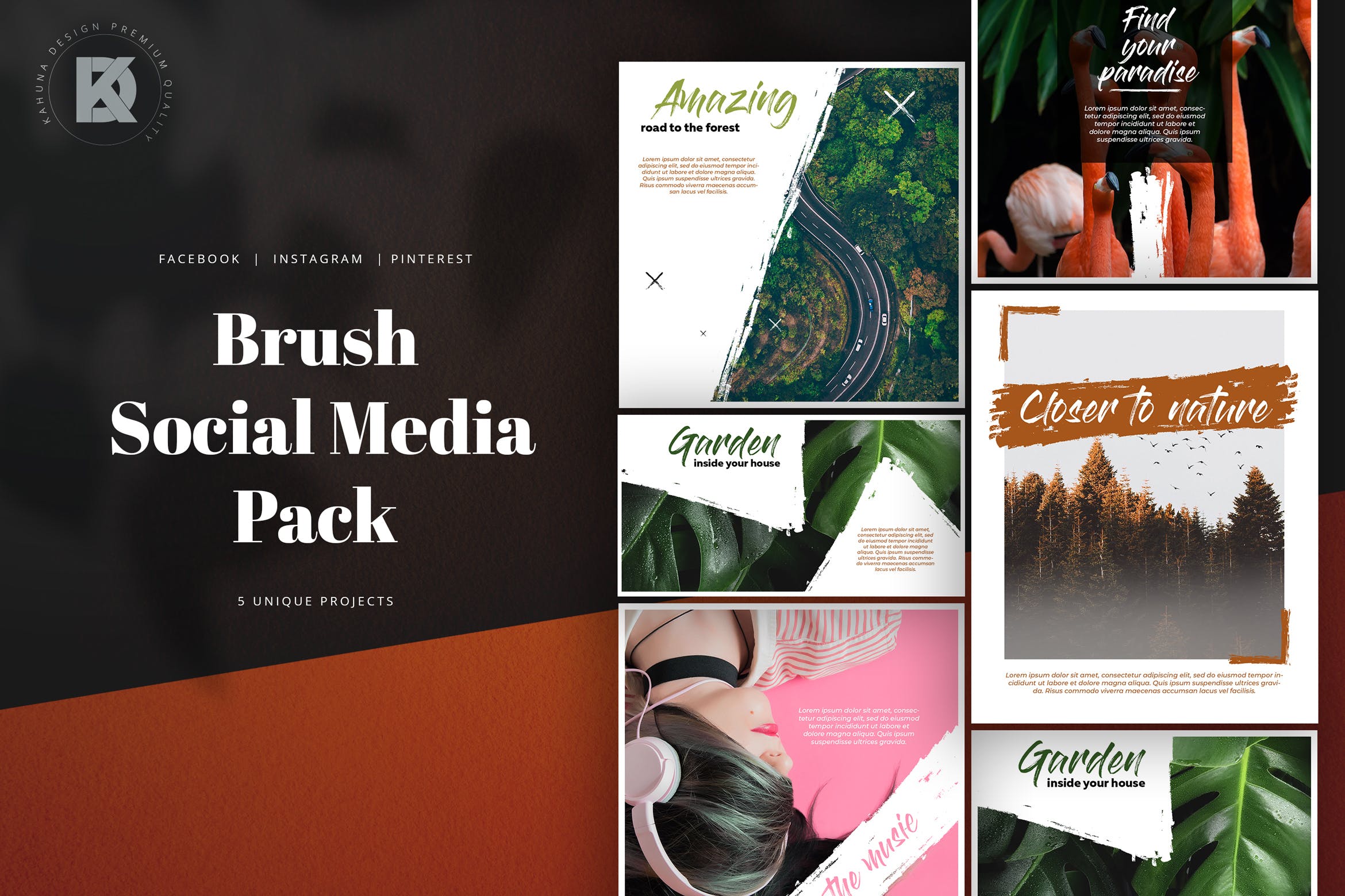 画笔笔刷设计风格社交新媒体设计素材包 Brush Social Media Pack插图