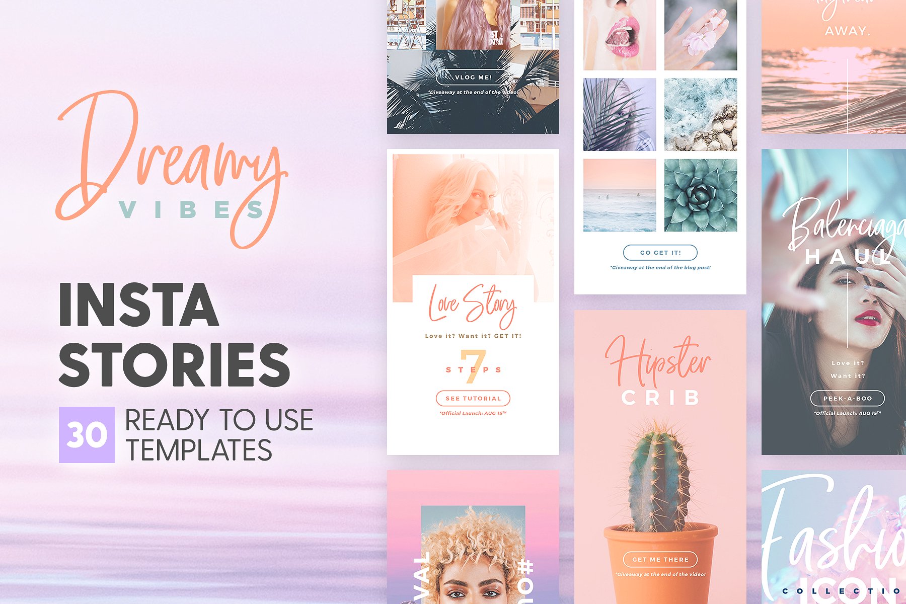 30个时尚粉彩色调的Instagram故事模板第一素材精选下载[psd]插图